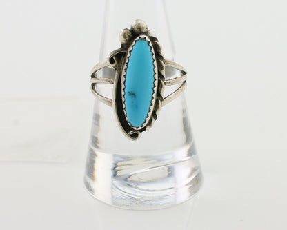 Navajo Ring 925 Silver Kingman Turquoise Artist Signed SC Size 8.0 C.80's
