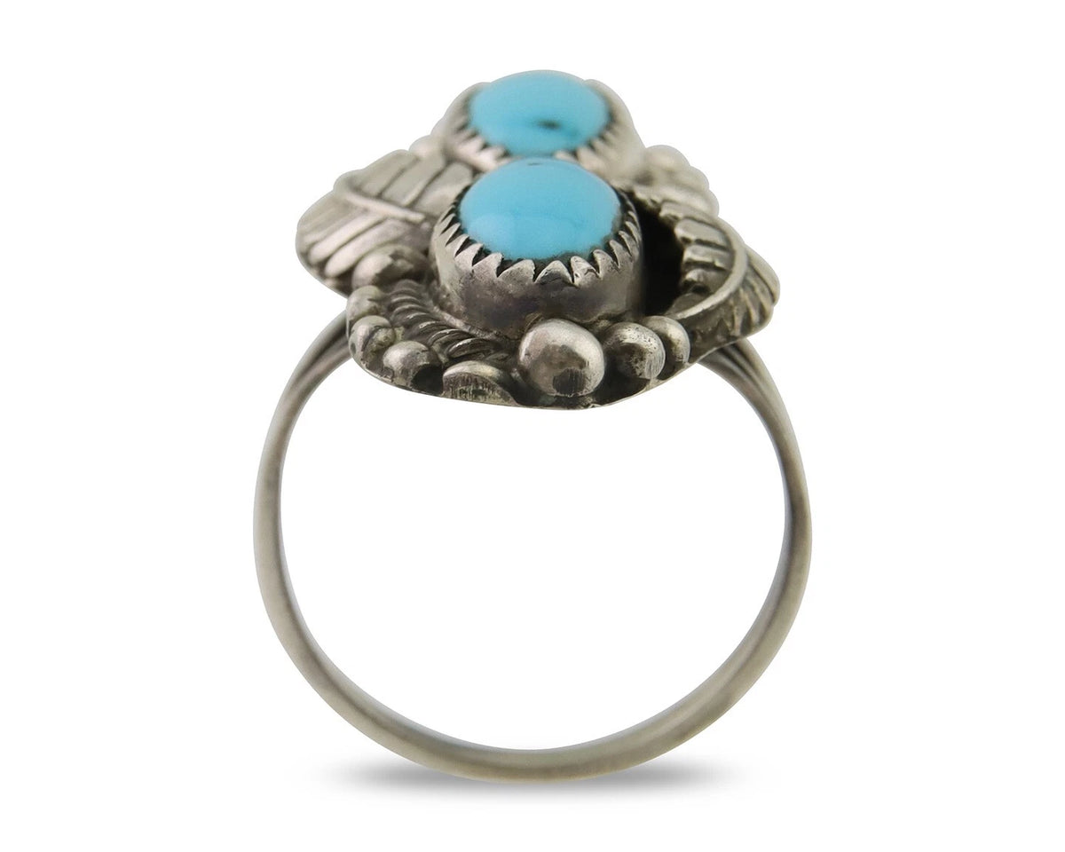 Navajo Ring 925 Silver Natural Blue Turquoise Native Artist Signed SC C.80's