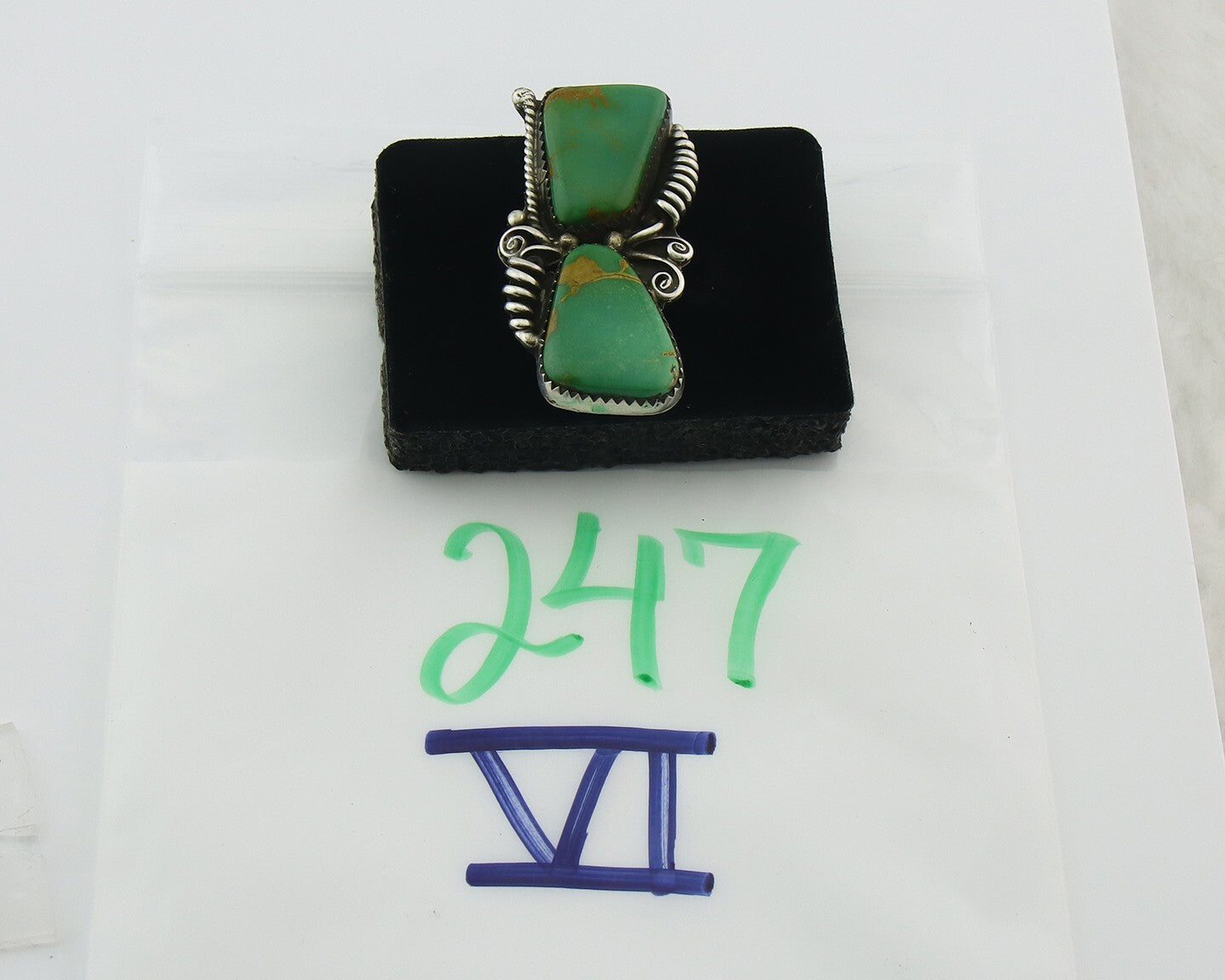 Vintage Navajo Ring 925 Sterling Silver Authentic Manassas Turquoise Size 6.5