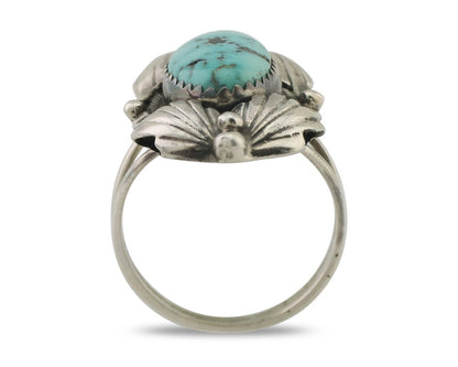 Navajo Ring 925 Silver Beautiful Blue Turquoise Stone Signed GR C.80's