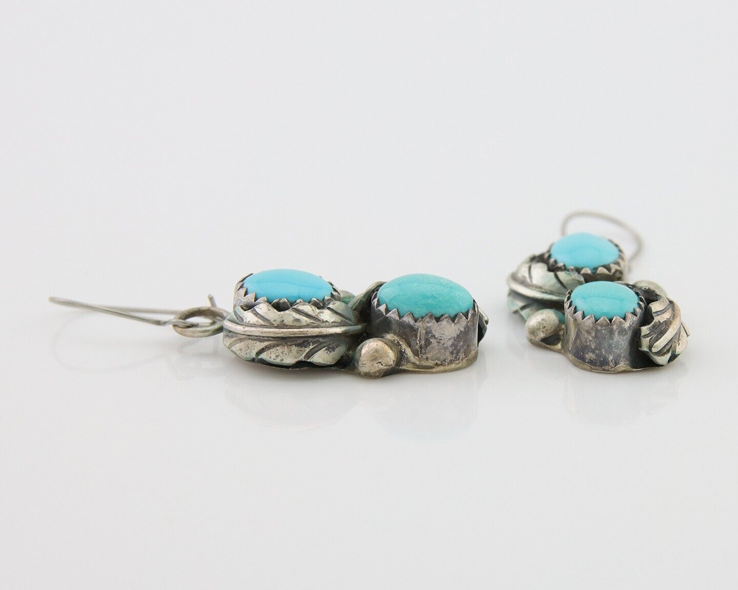 Navajo Dangle Earrings 925 Silver Natural Turquoise Native American Artist C80s