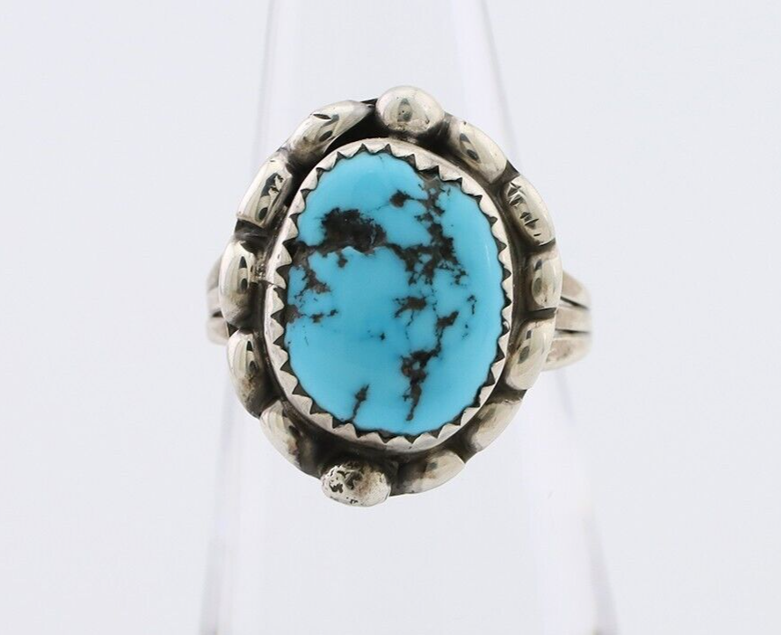 Navajo Ring 925 Silver Sleeping Beauty Turquoise Artist Signed SC C.80's