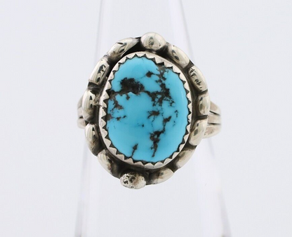 Navajo Ring 925 Silver Sleeping Beauty Turquoise Artist Signed SC C.80's