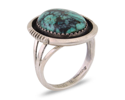 Navajo Ring 925 Silver Green Turquoise Signed William Denetdale C.80's