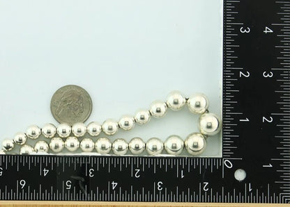 Navajo Bead Necklace 925 Sterling Silver Vintage Graduated 5mm-12mm 30in Long