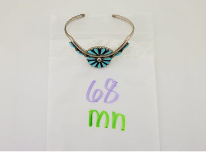 Navajo Bracelet 925 Silver Natural Blue Turquoise Signed BY C.80's