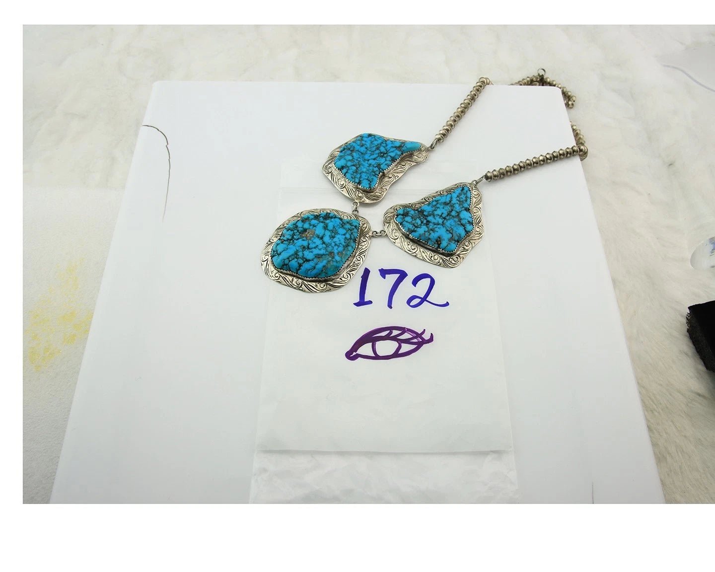 Navajo Bead Necklace Sterling Silver Natural Nugget Turquoise Vintage Handmade