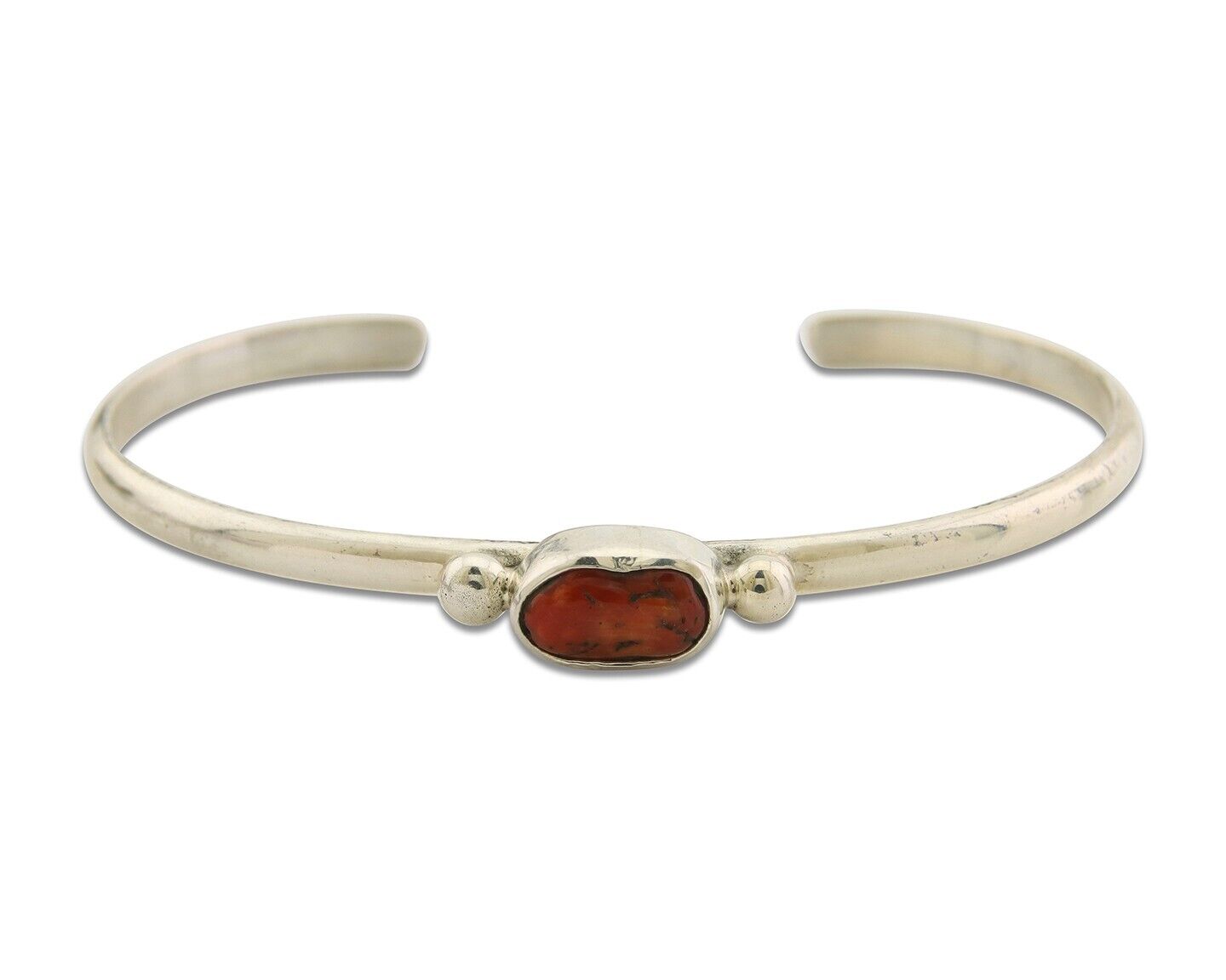 Navajo Bracelet .925 Silver Natural Red Coral Cuff Native American Artist C.80's