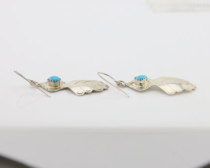 Navajo Dangle Earrings 925 Silver Natural Turquoise Artist Signed T C.80's