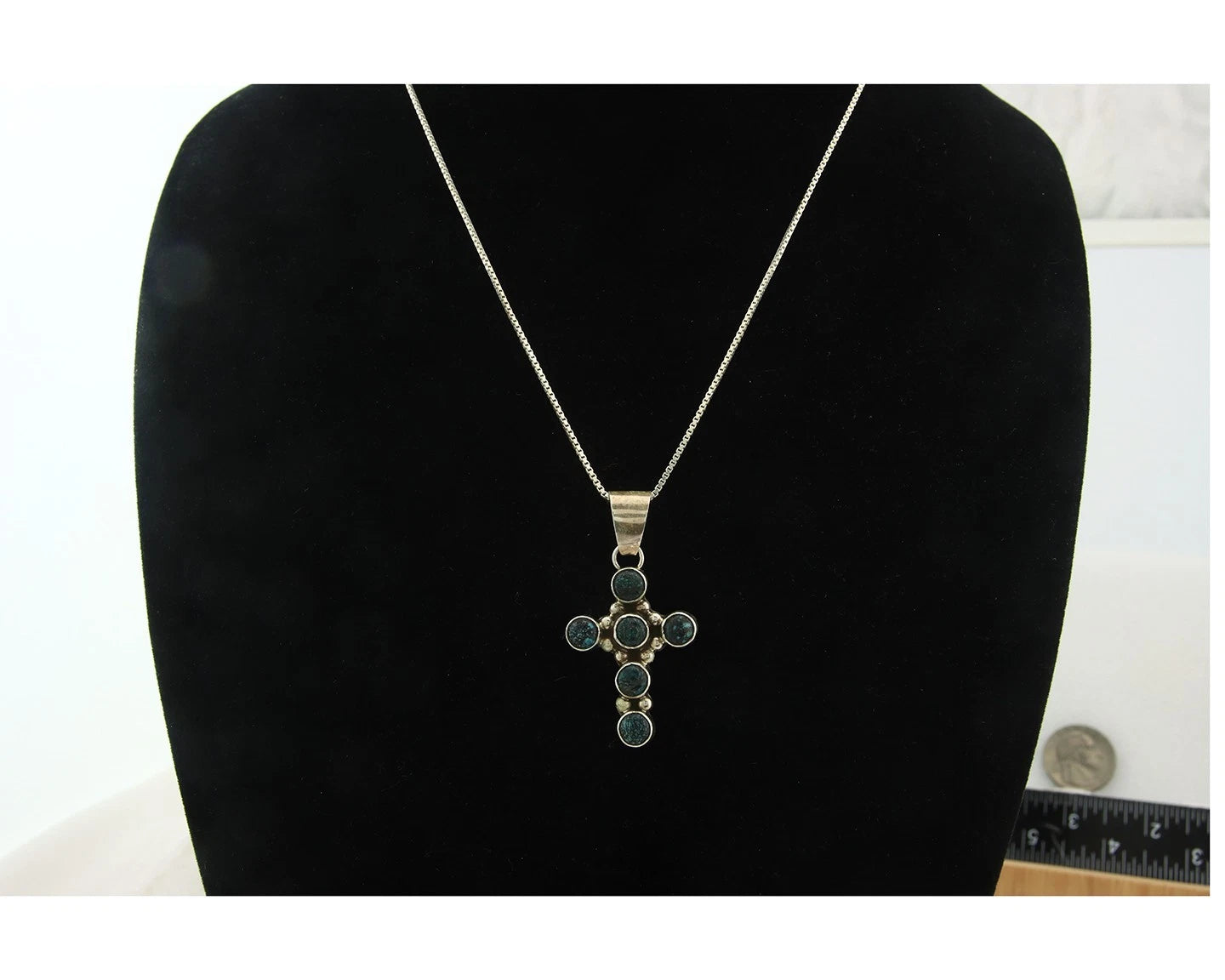 Navajo Cross Necklace Sterling Silver Natural Turquoise Artist Signed C Wilson