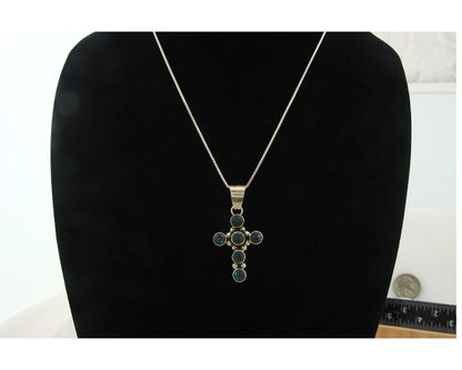 Navajo Cross Necklace Sterling Silver Natural Turquoise Artist Signed C Wilson