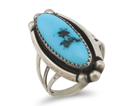 Navajo Ring .925 Silver Sleeping Beauty Turquoise Native American Artist C.80's