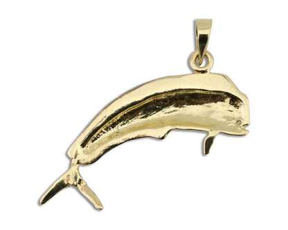 Men 14k Solid Gold Mahi Mahi Dorado Fish Pendant Medium Size 1/2 in x 1 1/2 in