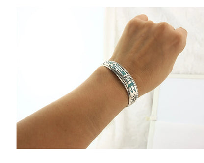 Navajo Cuff Bracelet Sterling Silver Authentic Turquoise Signed Stanley Bain