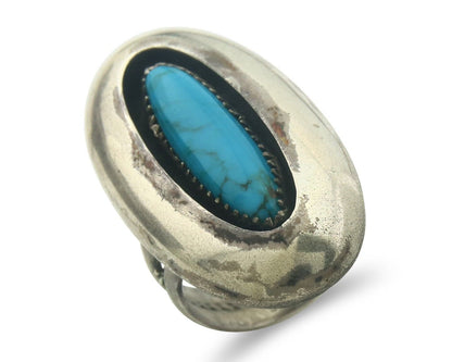Navajo Ring 925 Sterling Turquoise Handmade Native Artist C.80's Size 8.0
