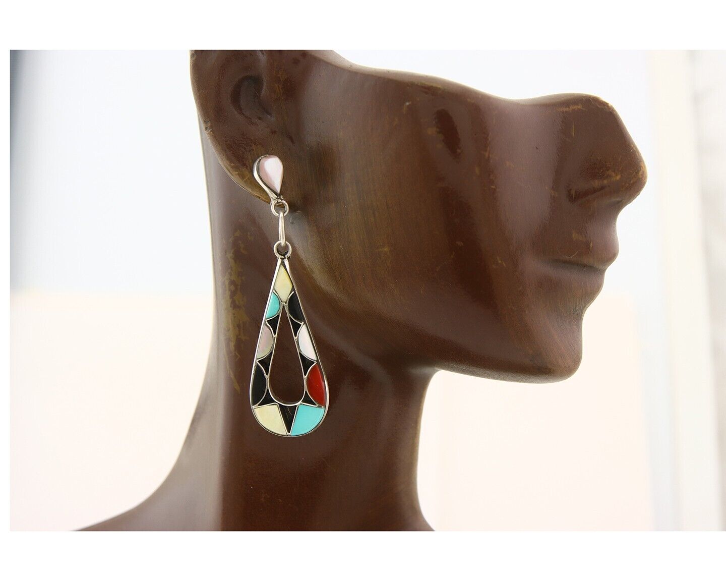 Navajo Earrings 925 Silver Natural Gemstone Native American Artist C.80's