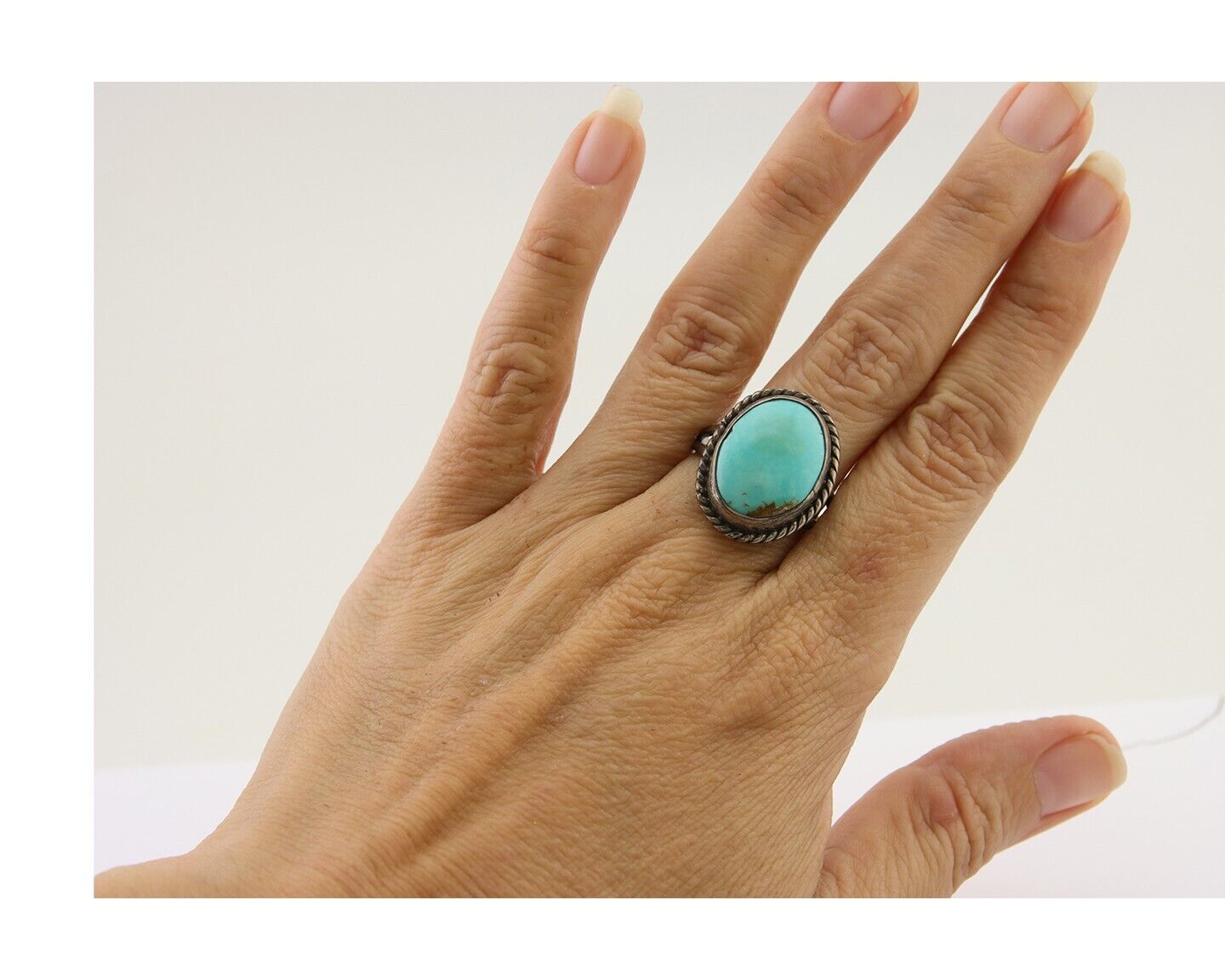 Navajo Handmade Ring 925 Silver Natural Turquoise Native Artist C.80's