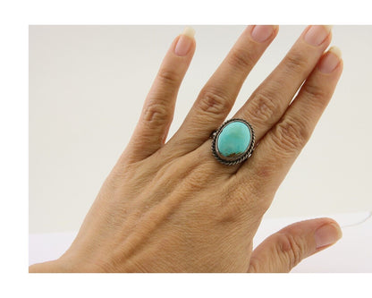 Navajo Handmade Ring 925 Silver Natural Turquoise Native Artist C.80's
