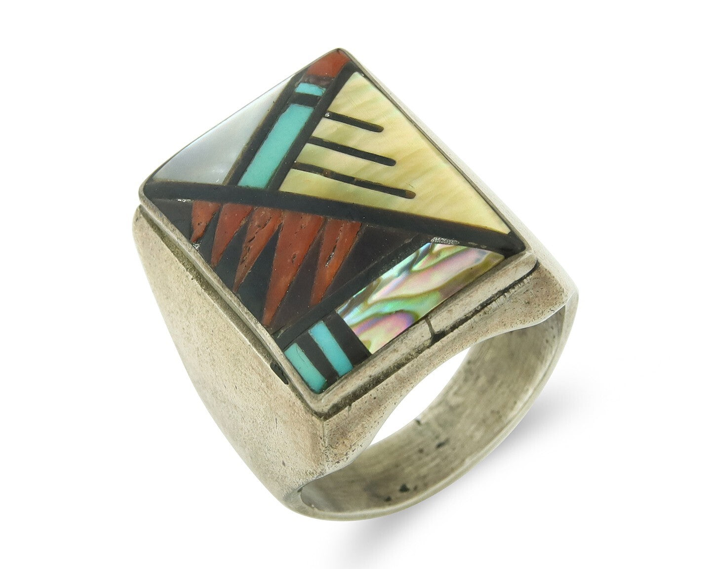 Vintage Zuni Ring 925 Sterling Authentic Natural Gemstone Signed Bowannie 11.25