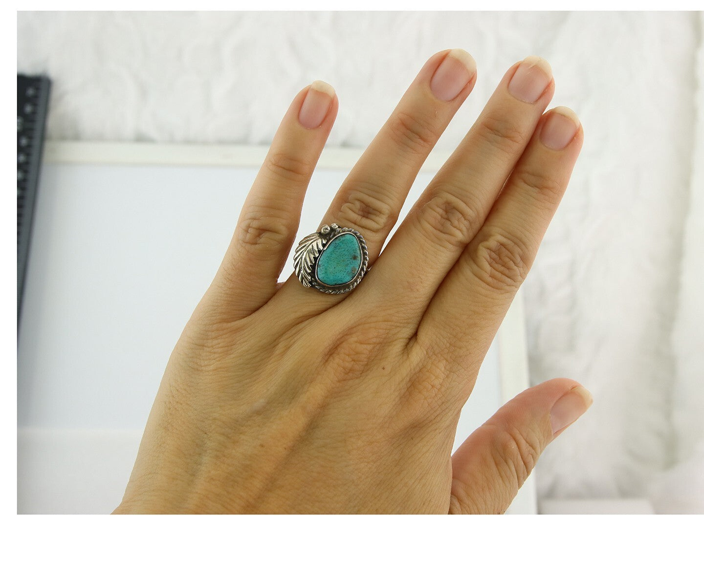 Vintage Navajo Ring 925 Sterling Natural Gemstone Native Artist Size 5.75