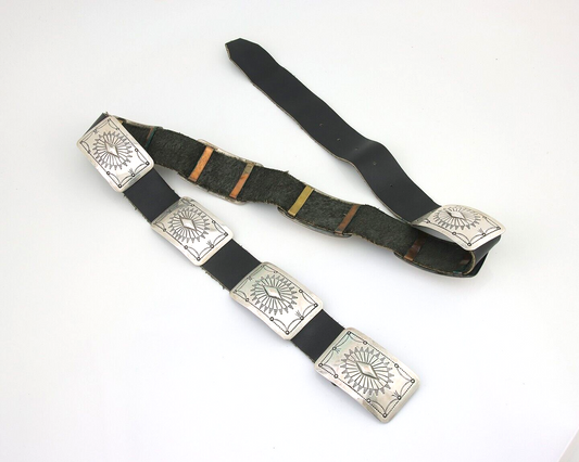 Navajo Concho Belt 925 Solid Silver Artist Signed Stover Paul C.80's