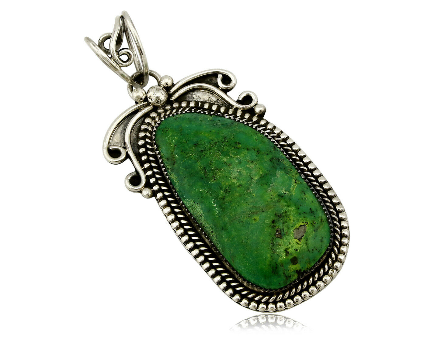 Navajo Crescent Valley Natural Turquoise Pendant .925 Silver Signed Gomez C.2005