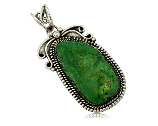 Navajo Crescent Valley Natural Turquoise Pendant .925 Silver Signed Gomez C.2005