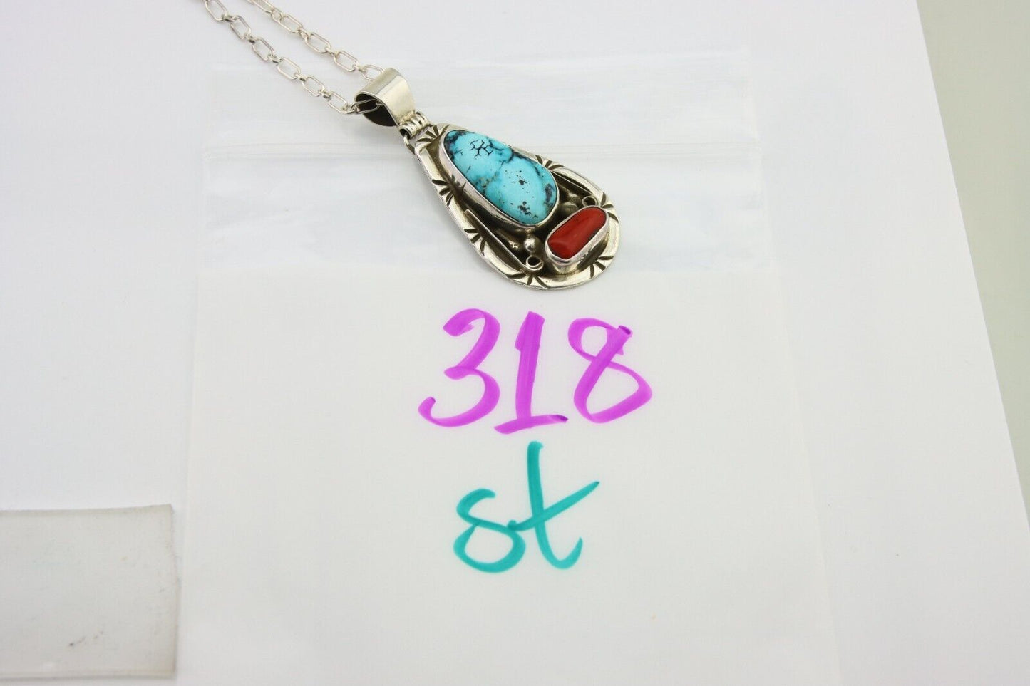 Navajo Necklace 925 Silver Spiderweb Turquoise Artist Signed Teepee on Hill C80s