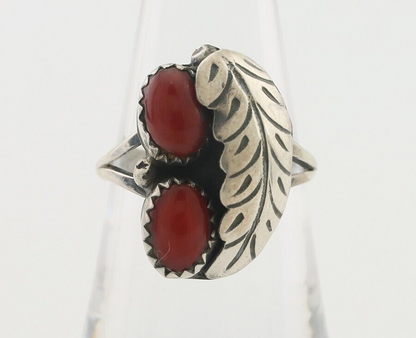 Navajo Handmade Ring 925 Silver Natural Mediterranean Coral Signed 88 C.80's