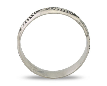 Navajo Hand Stamped Band 925 Silver 5.0 mm Signed Larry Chavez Size 8.0 C.80's