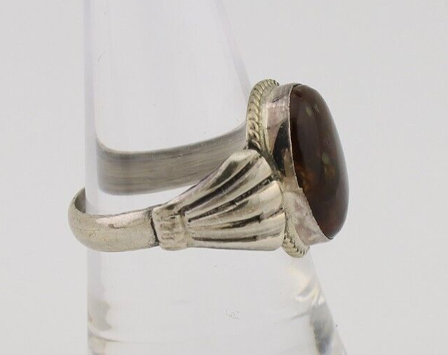 Navajo Handmade Ring 925 Silver Natural Fire Opal Native Artist Size 7.75 C.80's