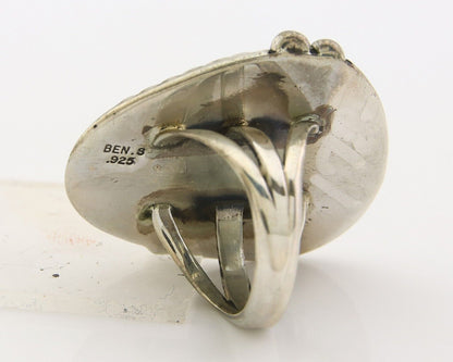 Navajo Ring 925 Sterling Natural Blue Turquoise Signed Ben S C.80's Size 7.0