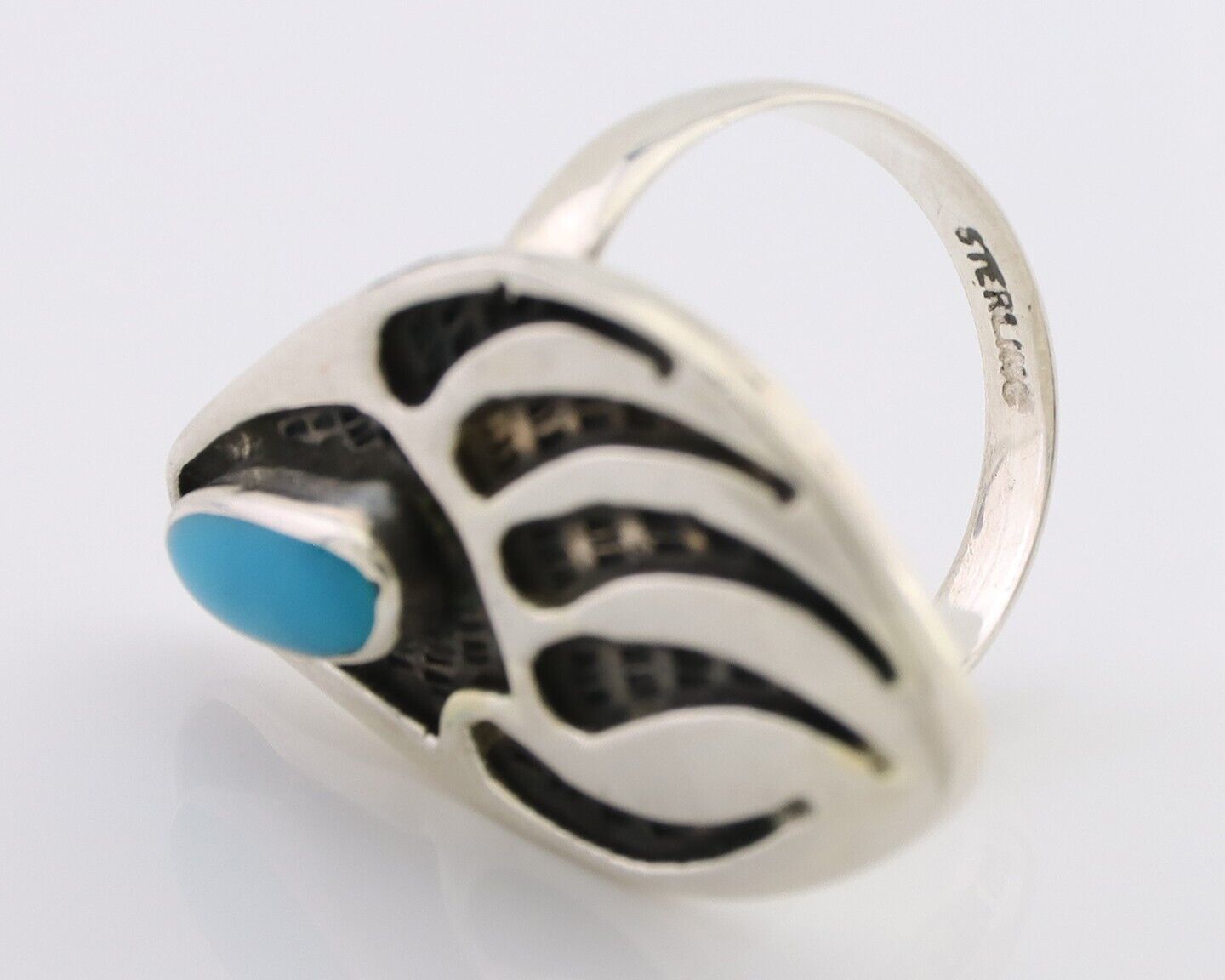 Navajo Badger Paw Ring 925 Silver Turquoise Native American Artist C.80's