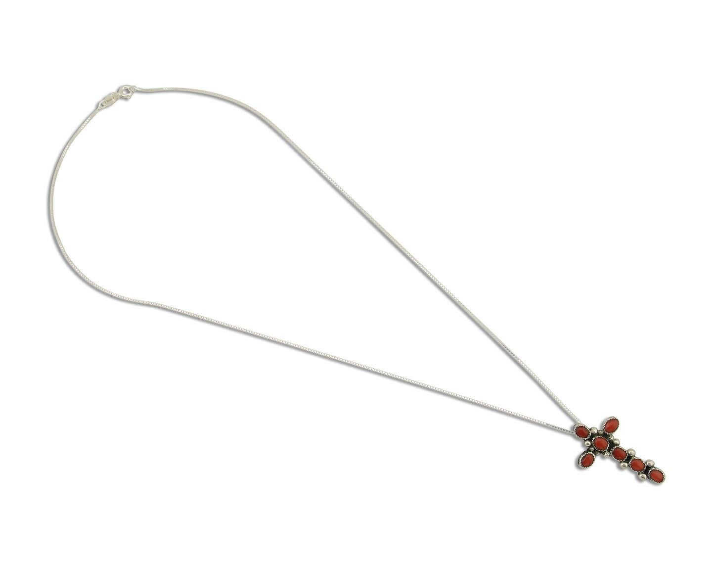 Navajo Cross Necklace 925 Silver Mediterranean Coral Native American Artist C80s