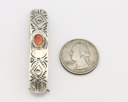 Women Navajo Hair Clip Barrette 925 Silver White Red Spiney Oyster Native Artist