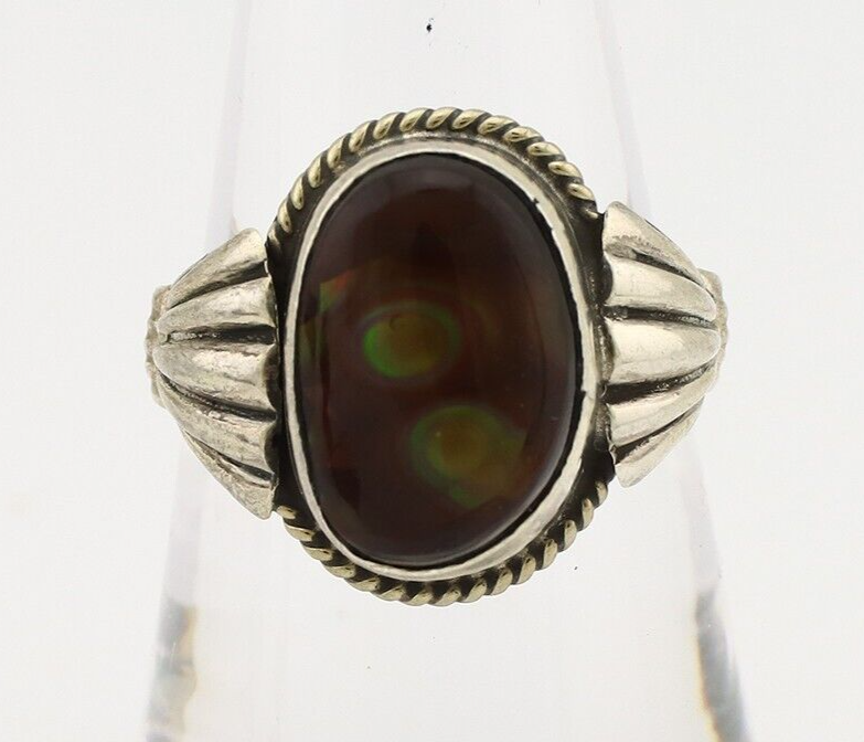 Navajo Handmade Ring 925 Silver Natural High Grade Fire Opal Native Artist C.80s