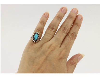 Navajo Ring 925 Silver Sleeping Beauty Turquoise Signed SkyStone Creations C80s