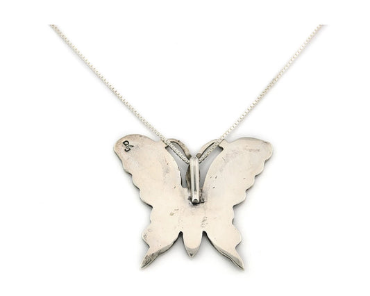 Navajo Butterfly Necklace Sterling Silver Turquoise & Coral Signed RP