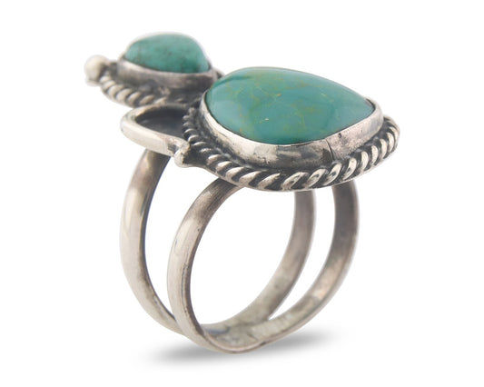 Vintage Navajo Ring 925 Sterling Authentic Turquoise Artist Signed Size 10.5