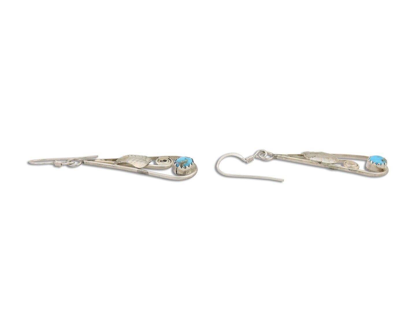 Navajo Dangle Earrings 925 Silver Natural Blue Turquoise Artist Signed JB C.80's