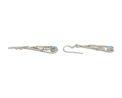 Navajo Dangle Earrings 925 Silver Natural Blue Turquoise Artist Signed JB C.80's