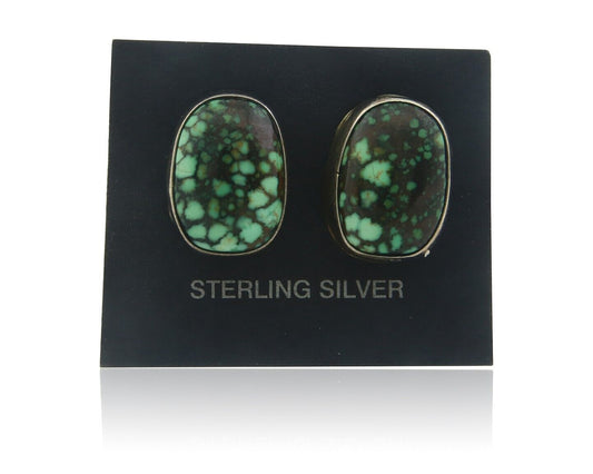 Navajo Earrings 925 Silver Spiderweb Natural Turquoise Signed D Lvingston C80s