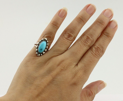 Navajo Ring 925 Silver Sleeping Beauty Turquoise Artist Signed SC C.80's