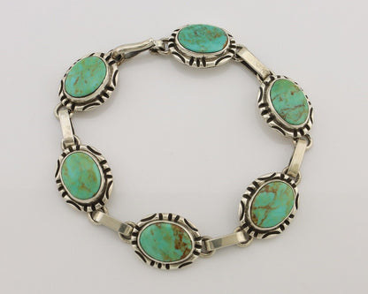 Navajo Link Bracelet 925 Silver Kingman Turquoise Native American Artist C.80's
