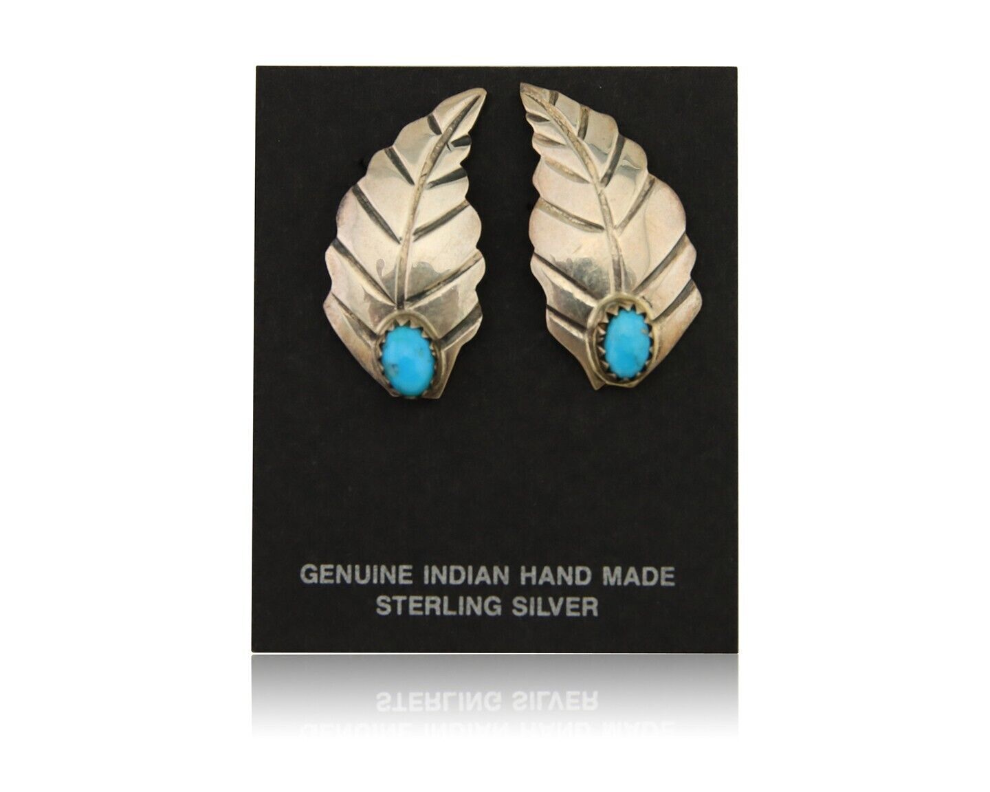 Navajo Earrings 925 Silver Natural Turquoise Artist Signed L-R Jake C.80's