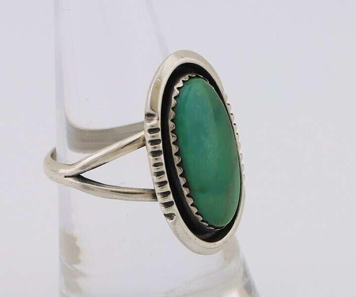Navajo Hand Stamped Ring 925 Silver Natural Turquoise Native Artist C.80's
