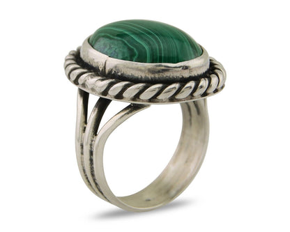 Navajo Ring 925 Silver Natural Malachite Native American Artist C.80's