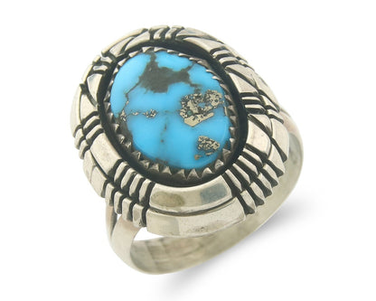 Vintage Navajo Ring 925 Sterling Authentic Traditional Turquoise Size 8.75