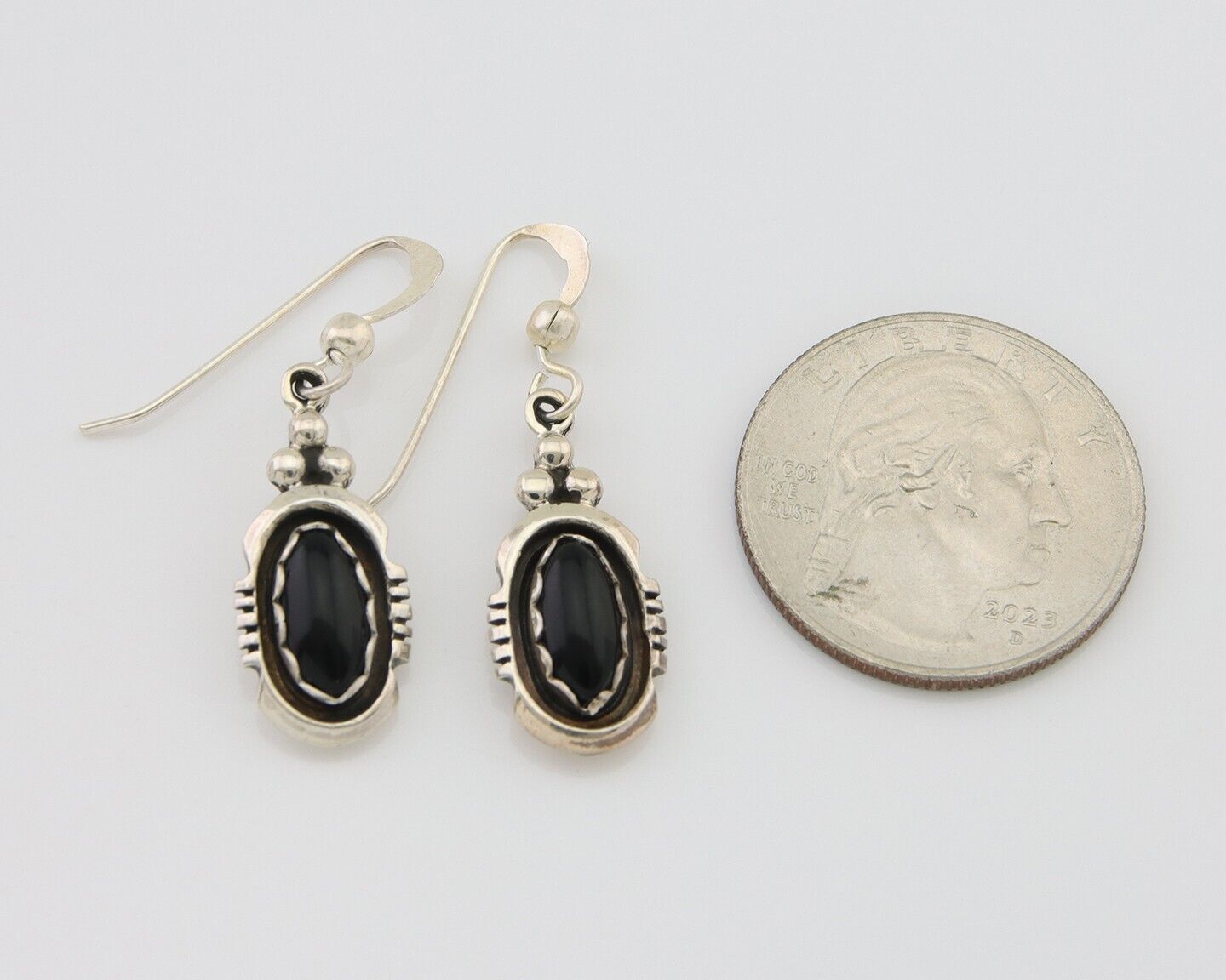 Navajo Dangle Earrings 925 Silver Natural Black Onyx Native American C.80's