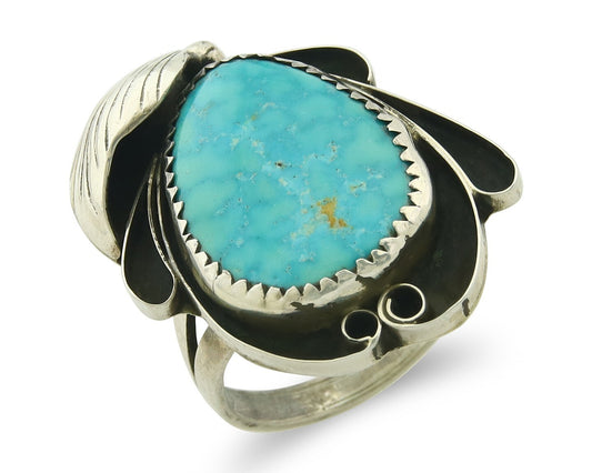 Vintage Navajo Ring Sterling Silver Authentic Turquoise Handmade Size 7.5